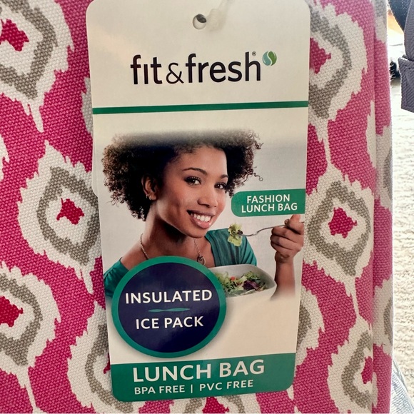 Fit & Fresh Pink Teardrop Ikat insulated Lunch Bag - Picture 13 of 16
